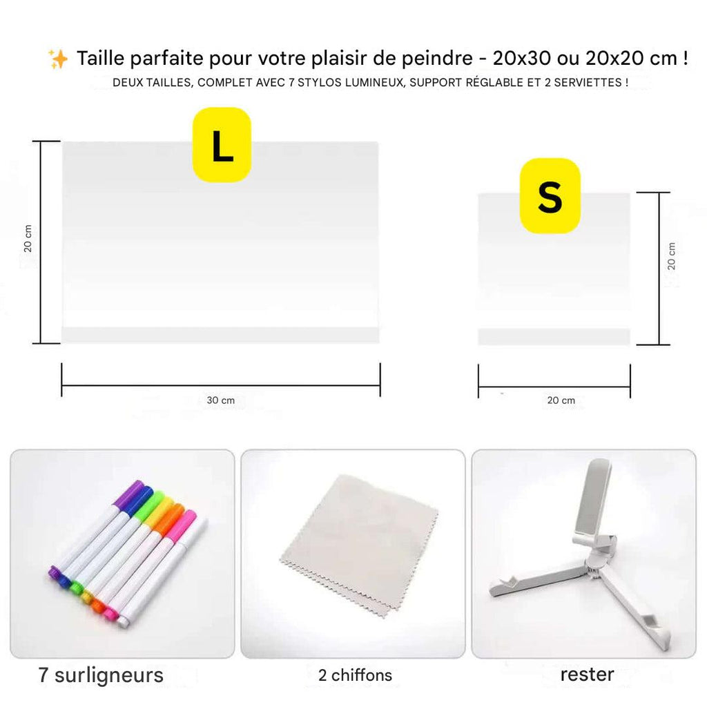 Tableau de dessin lumineux LED pour enfant, stylo 7 couleurs