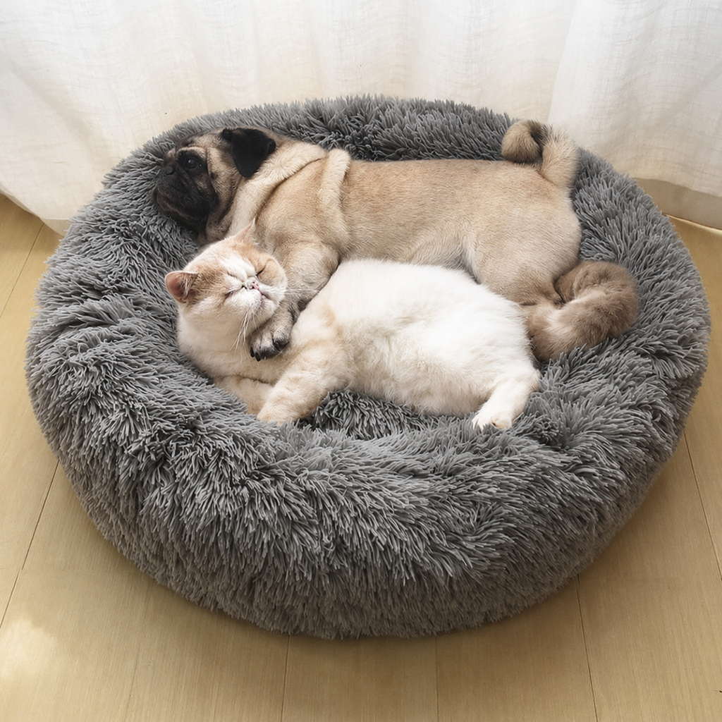 Coussin rond pour chat, rembourrage moelleux, de 40 à 100 cm, gris foncé