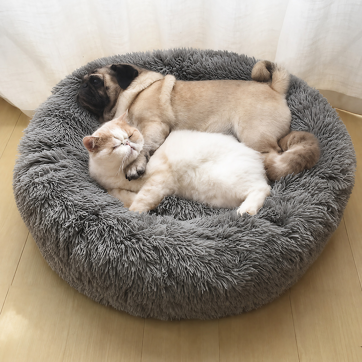 Coussin rond pour chat, rembourrage moelleux, de 40 à 100 cm, gris foncé