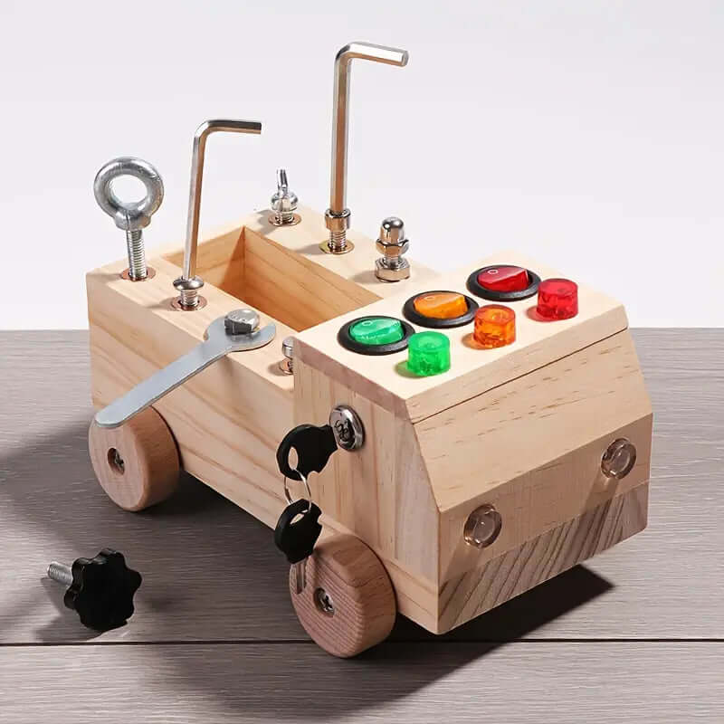 Tableau d'activités en bois pour enfant, LED, vis et écrous