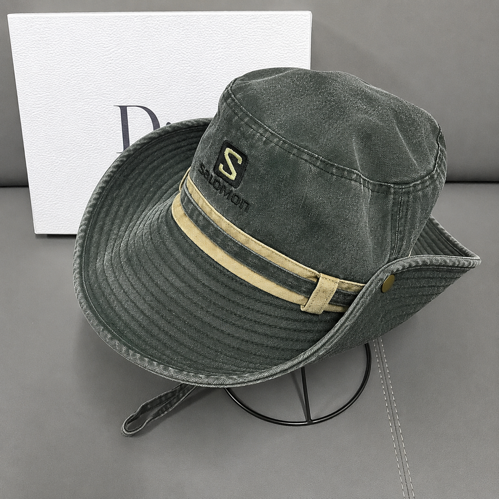 Chapeau de soleil femme à bord large, pliable et réglable, vert