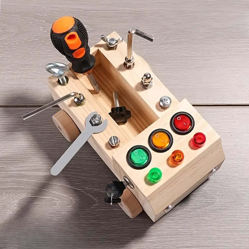 Tableau d'activités en bois pour enfant, LED, vis et écrous