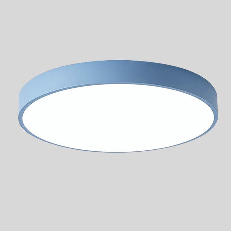 Plafonnier LED rond style scandinave, finition bois en option, bleu