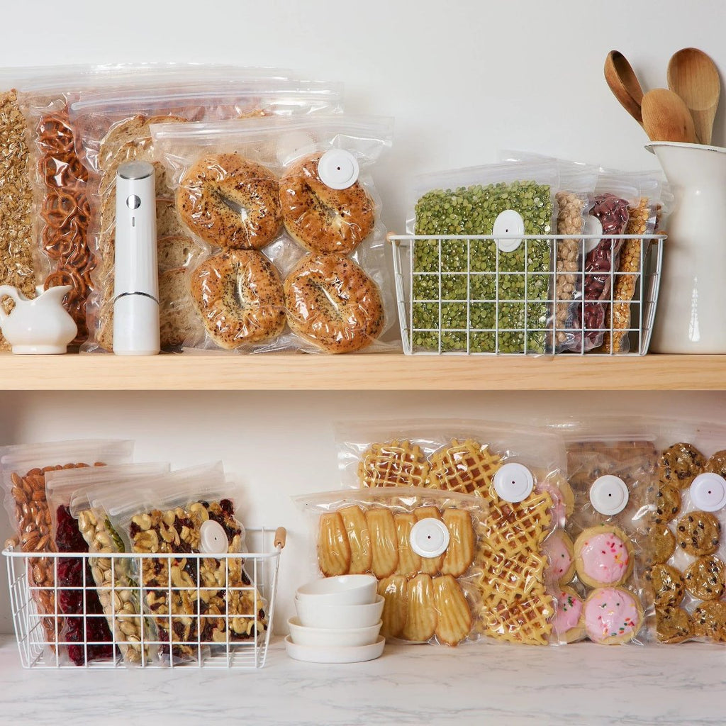 Machine sous vide compacte avec sacs réutilisables et clips