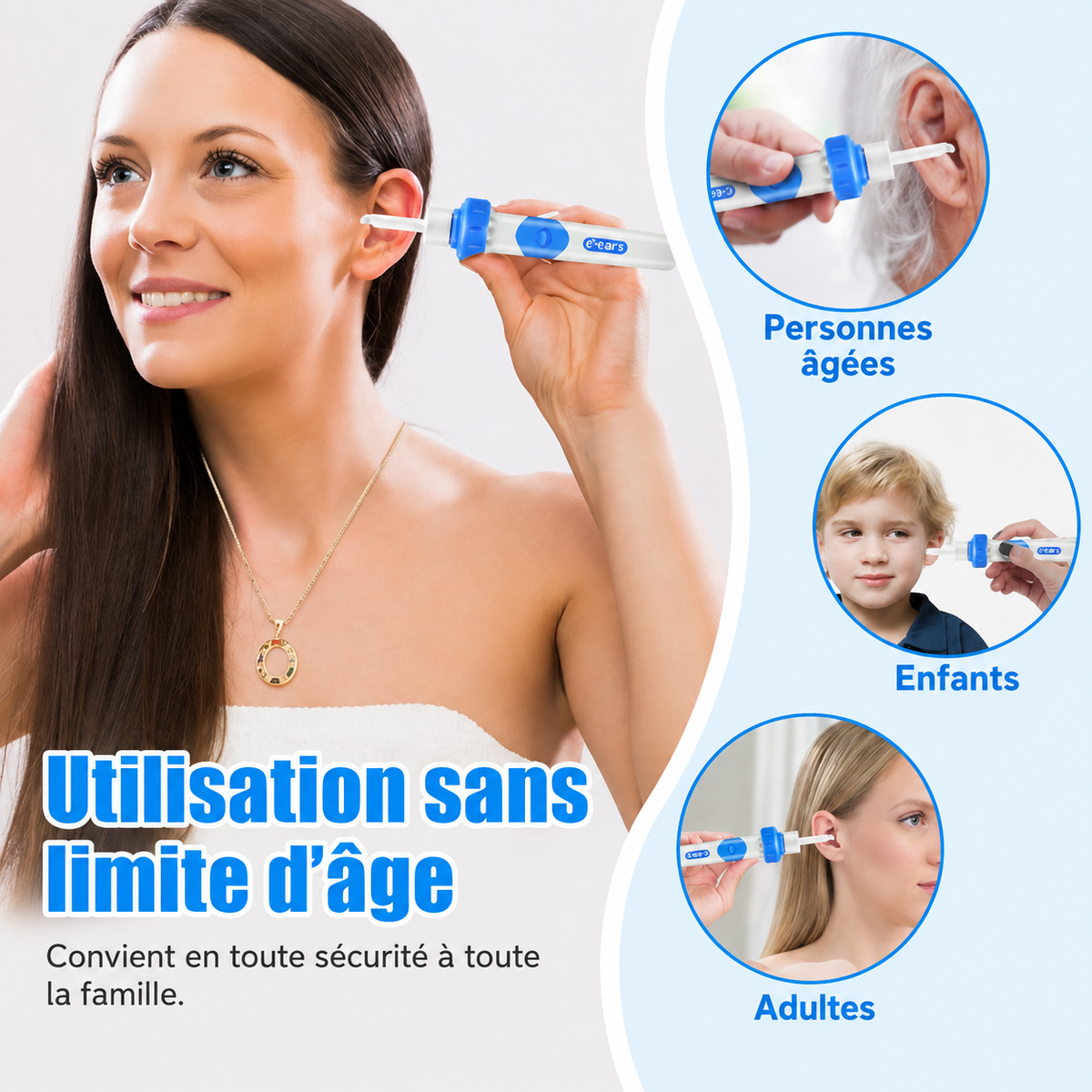 Nettoyeur d'oreilles par aspiration, prise en main ergonomique