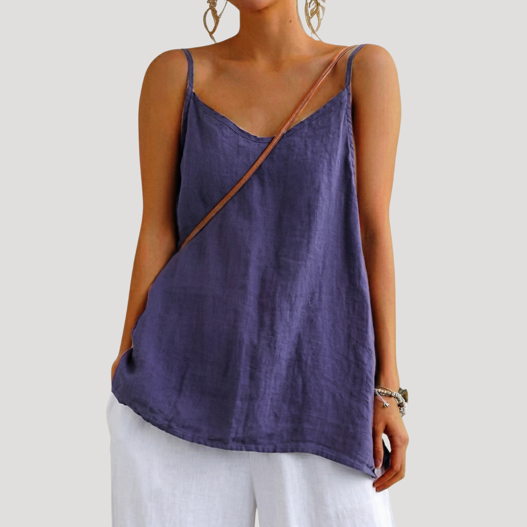 Caraco femme fluide à fines bretelles, col rond, du S au 2XL, bleu
