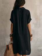 Robe chemise midi femme à manches courtes et boutons contrastants