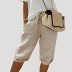 Bermuda femme taille élastique à cordon, coupe ample, beige
