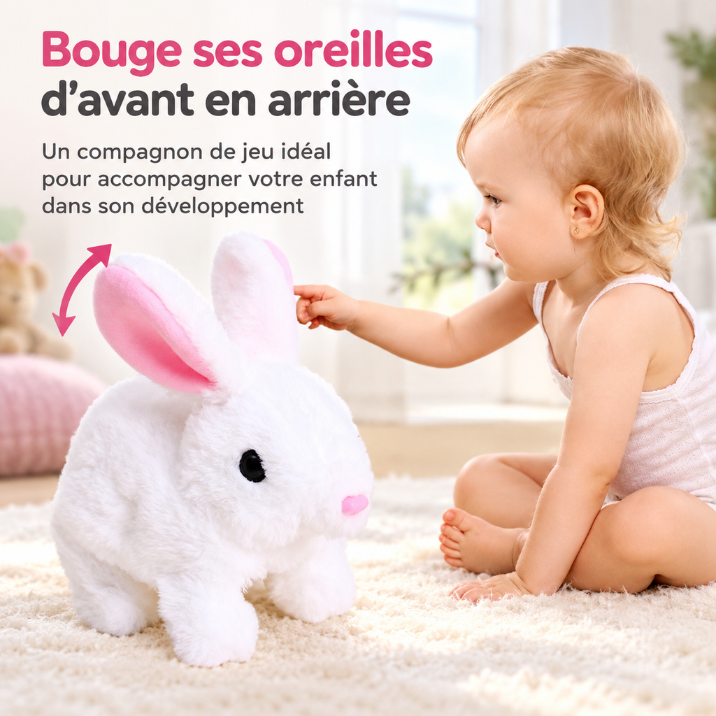 Lapin en peluche interactif pour enfant, saute et bouge les oreilles