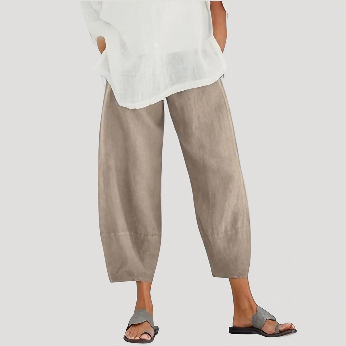 Pantalon en lin femme ample, taille élastique, du S au 5XL, kaki