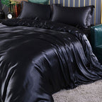 Parure de lit en satin 4 pièces, treize coloris, noir