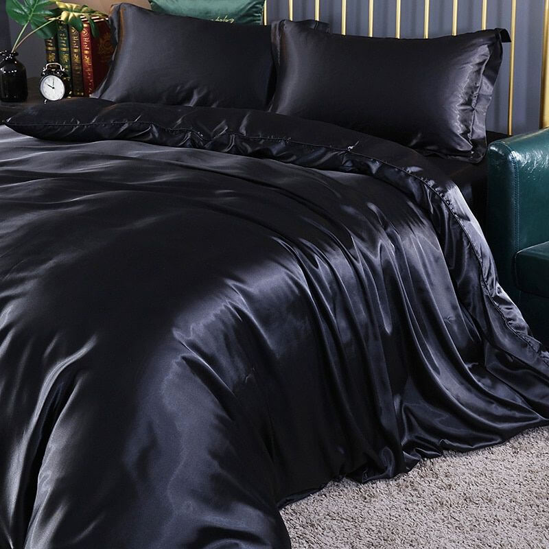 Parure de lit en satin 4 pièces, treize coloris, noir