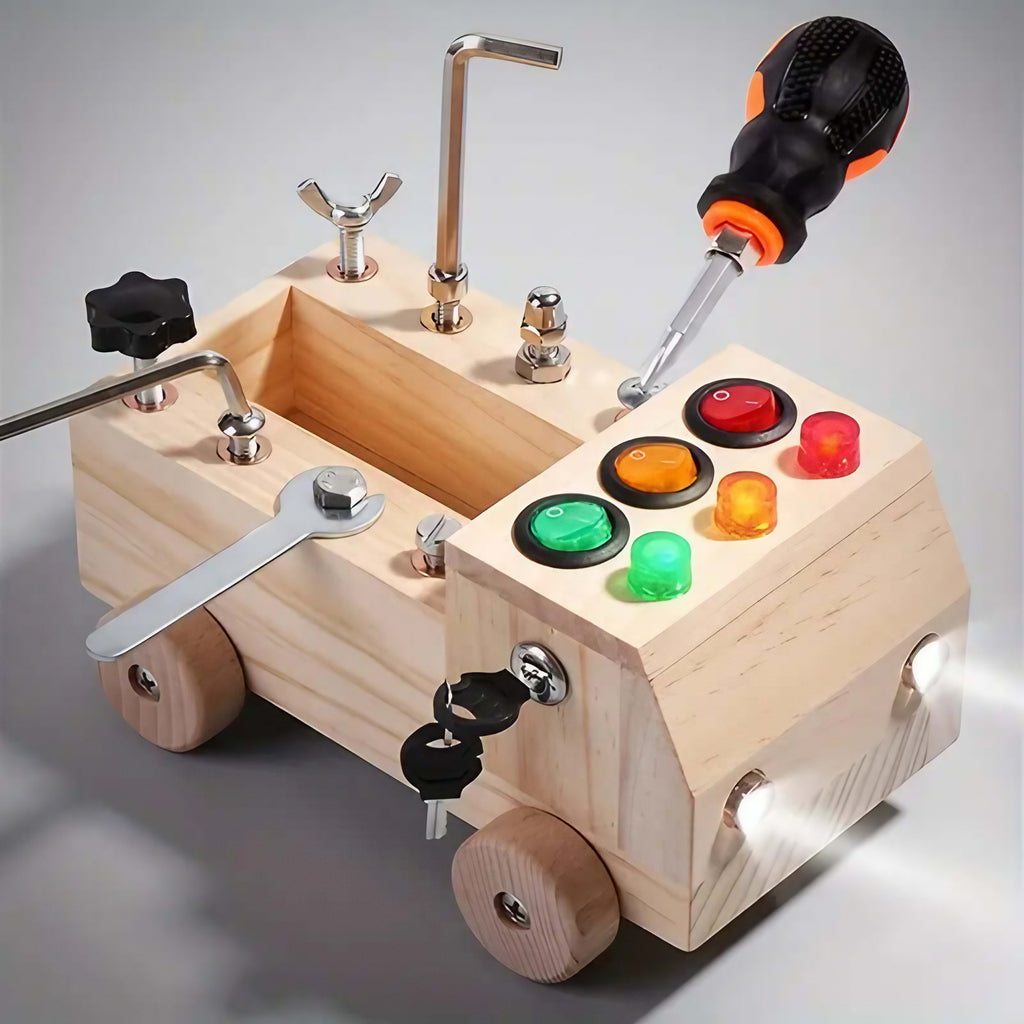 Tableau d'activités en bois pour enfant, LED, vis et écrous