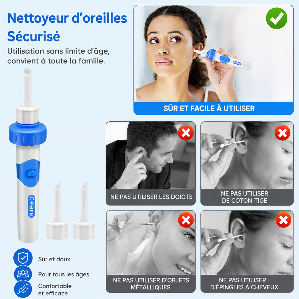 Nettoyeur d'oreilles par aspiration, prise en main ergonomique