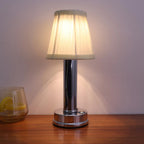 Lampe de table sans fil rechargeable, abat-jour en tissu, 3000 mAh, argenté