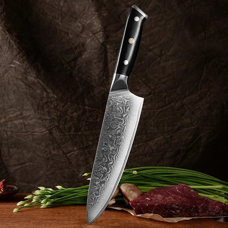 Couteau de chef japonais 8 pouces, lame Damas VG10, manche bois