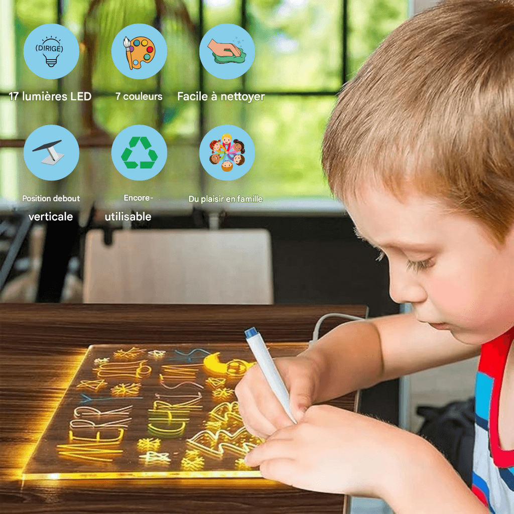 Tableau de dessin lumineux LED pour enfant, stylo 7 couleurs
