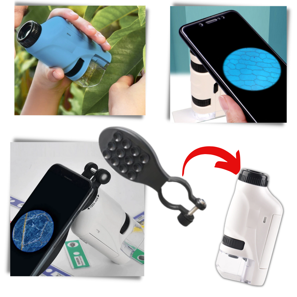 Microscope de poche pour enfant à LED, grossissement 60x à 120x
