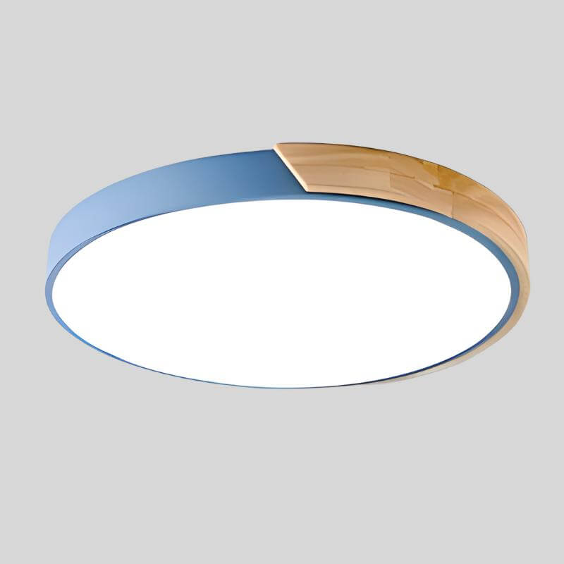 Plafonnier LED rond style scandinave, finition bois en option