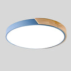 Plafonnier LED rond style scandinave, finition bois en option, bleu