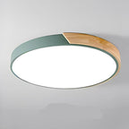Plafonnier LED rond style scandinave, finition bois en option, vert