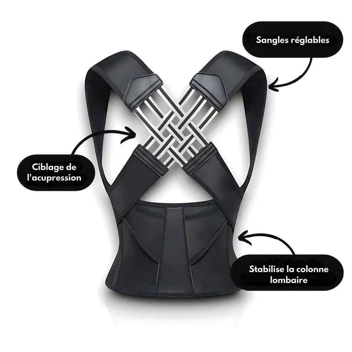 Correcteur de posture adulte à sangles réglables, du XS au L