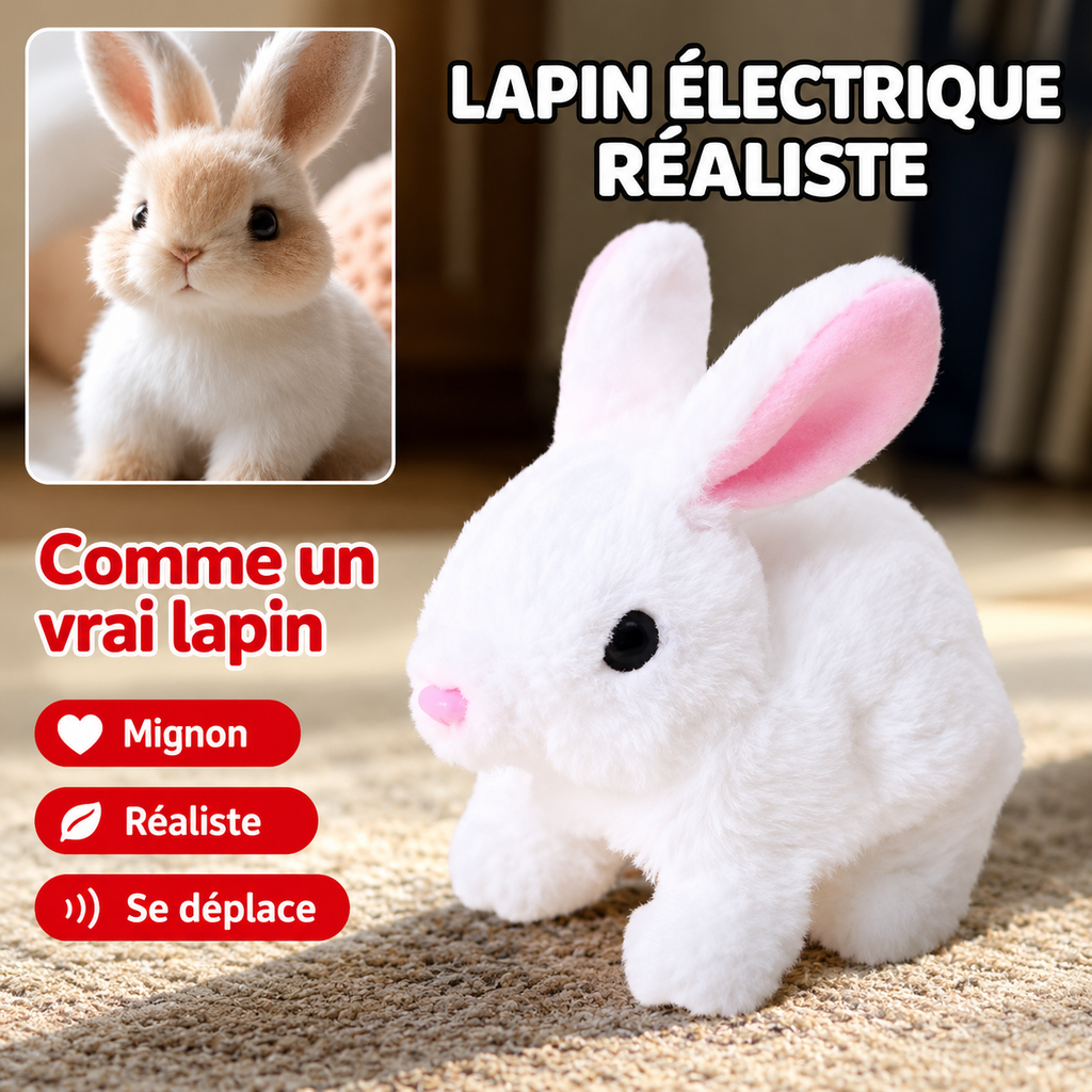 Lapin en peluche interactif pour enfant, saute et bouge les oreilles