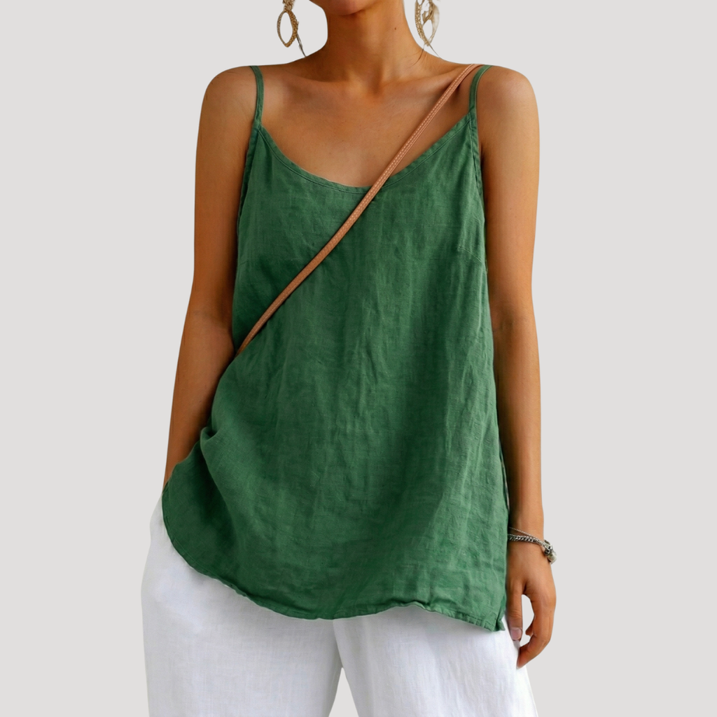 Caraco femme fluide à fines bretelles, col rond, du S au 2XL, vert