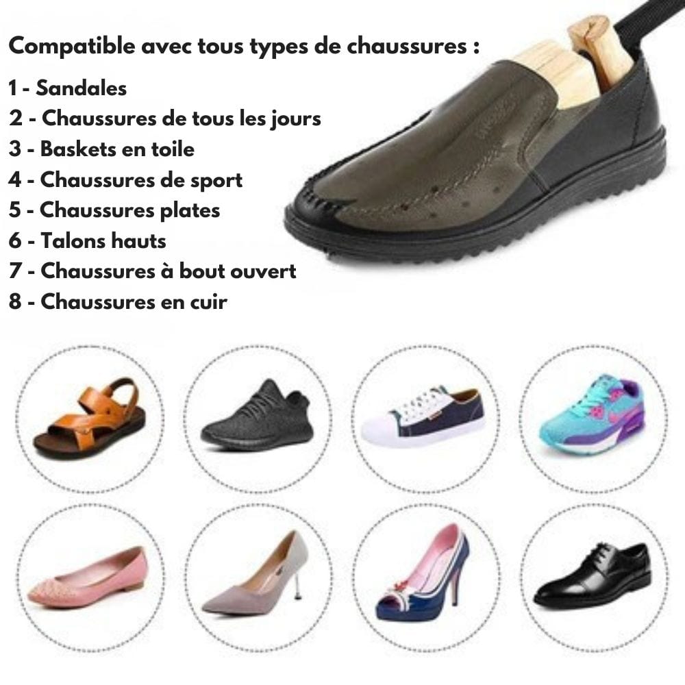 Élargisseur de chaussures en bois massif, longueur et largeur