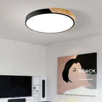 Plafonnier LED rond style scandinave, finition bois en option