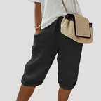 Bermuda femme taille élastique à cordon, coupe ample, noir