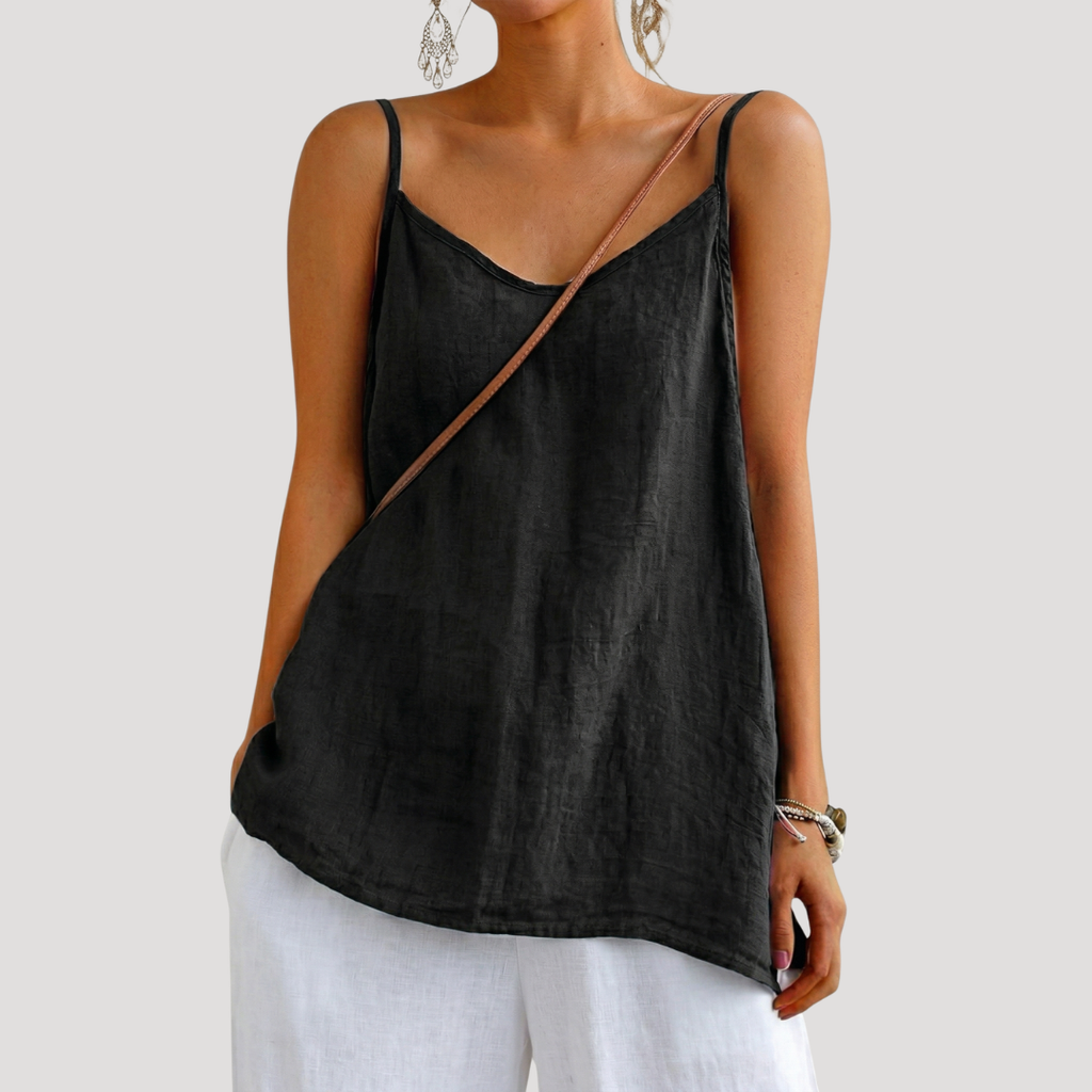 Caraco femme fluide à fines bretelles, col rond, du S au 2XL, noir