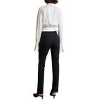 Blouse blanche femme à manches courtes bouffantes et col V