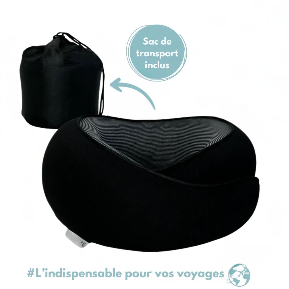 Oreiller de voyage en mousse à mémoire de forme, avec housse, noir