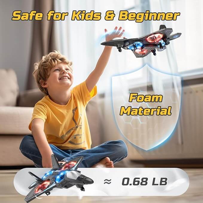 Avion télécommandé lumineux pour enfant dès 6 ans, mousse EPP