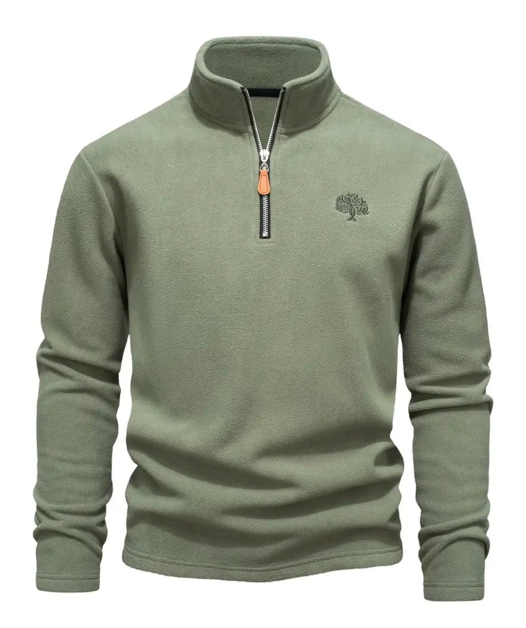 Sweat homme à col montant zippé, détails brodés, vert clair