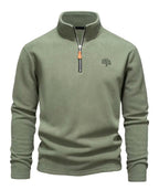 Sweat homme à col montant zippé, détails brodés, vert clair