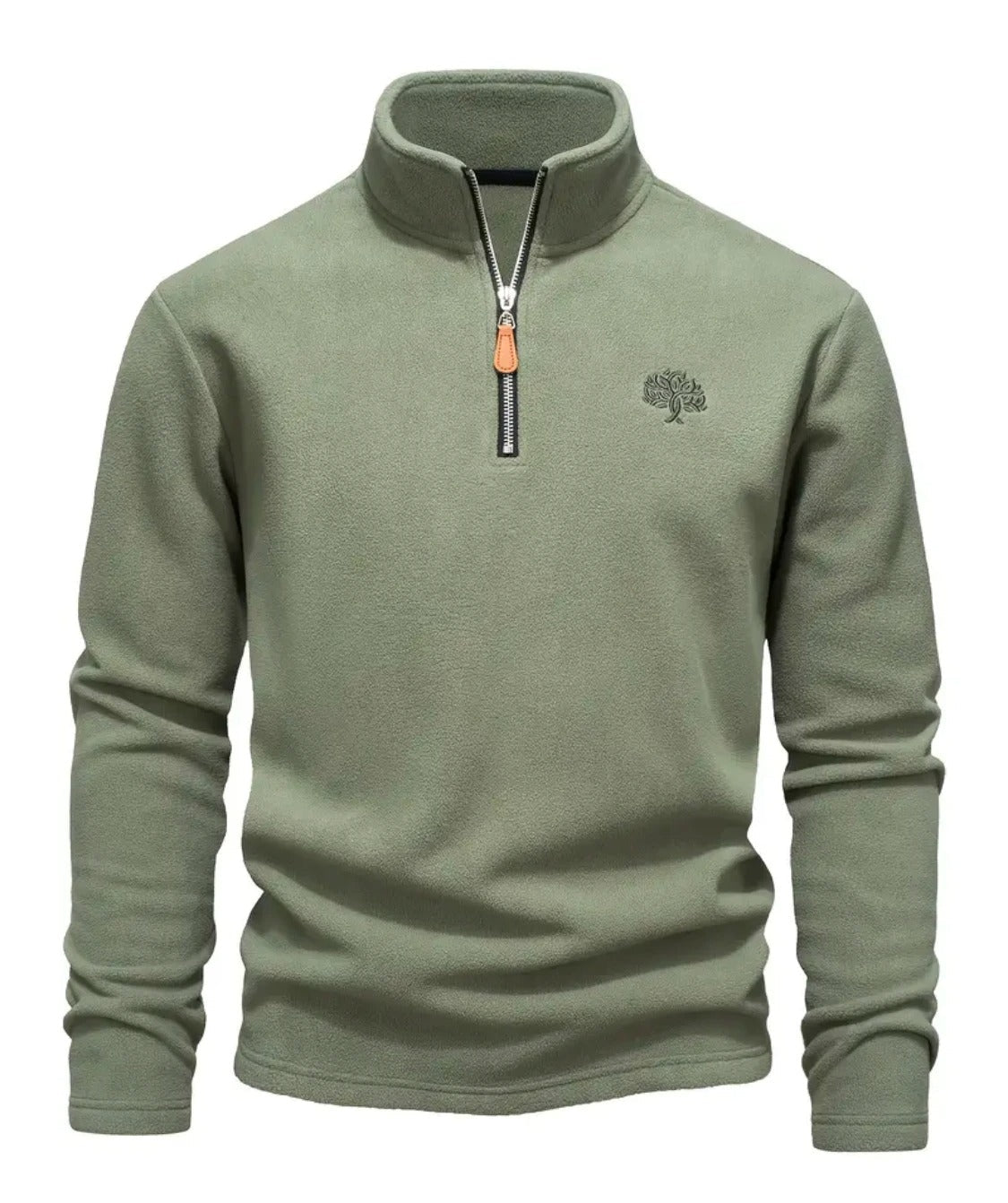 Sweat homme à col montant zippé, détails brodés, vert clair