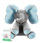 Peluche éléphant musicale pour bébé, oreilles mobiles, 30 cm, bleu