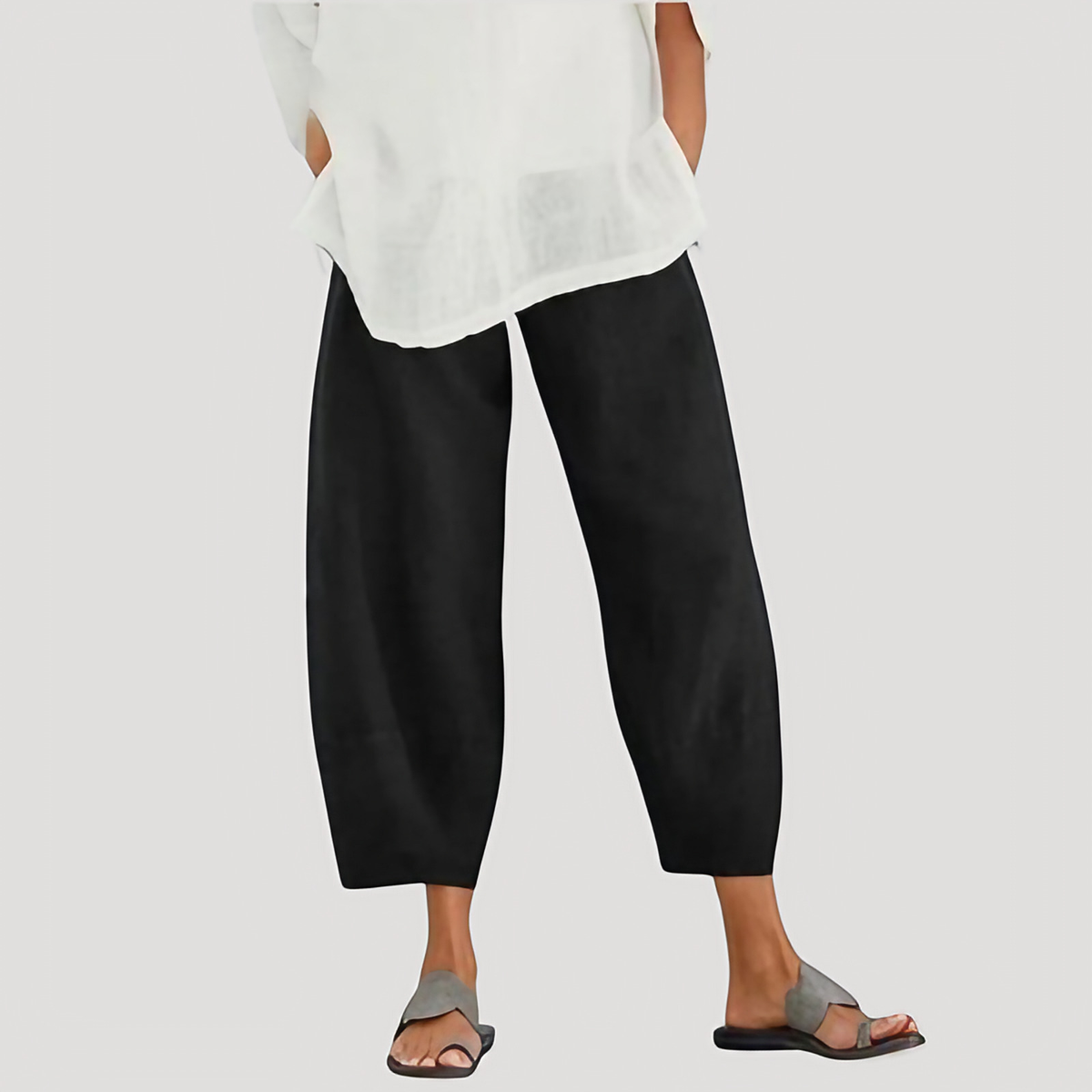Pantalon en lin femme ample, taille élastique, du S au 5XL, noir