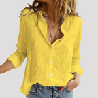 Blouse femme boutonnée à manches longues, tissu texturé, jaune