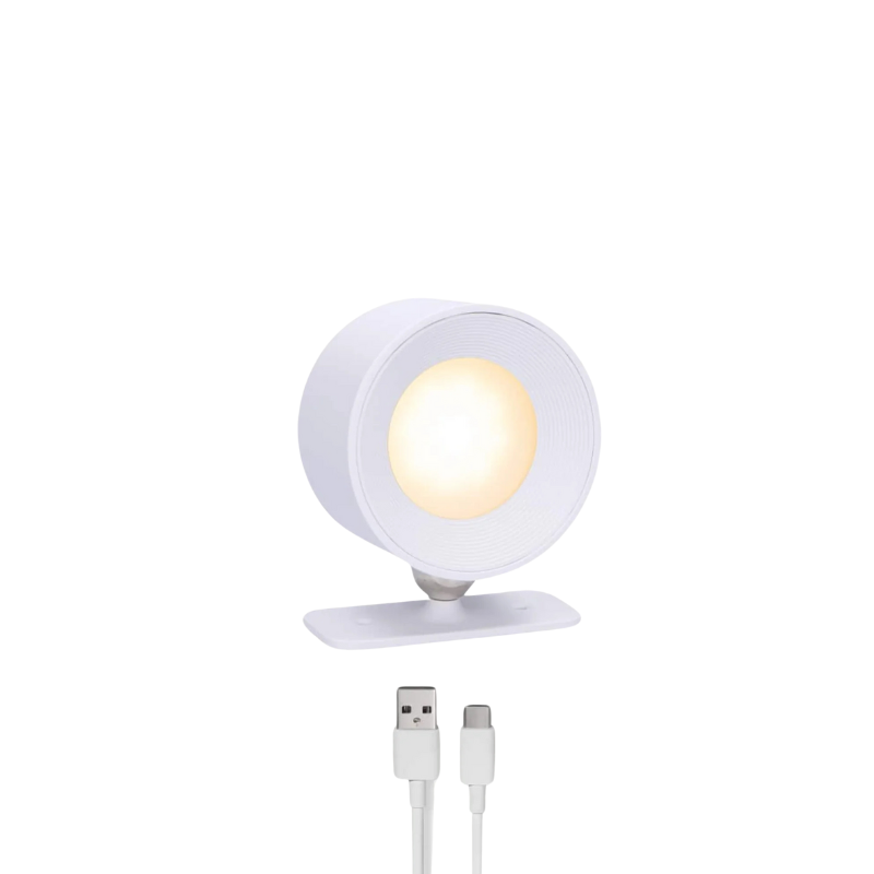 Applique murale sans fil rechargeable, tête orientable aimantée, blanc