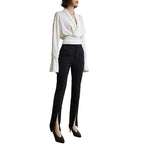 Blouse blanche femme à manches courtes bouffantes et col V
