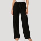 Pantalon en lin femme droit, taille élastique à lien, du S au 5XL, noir