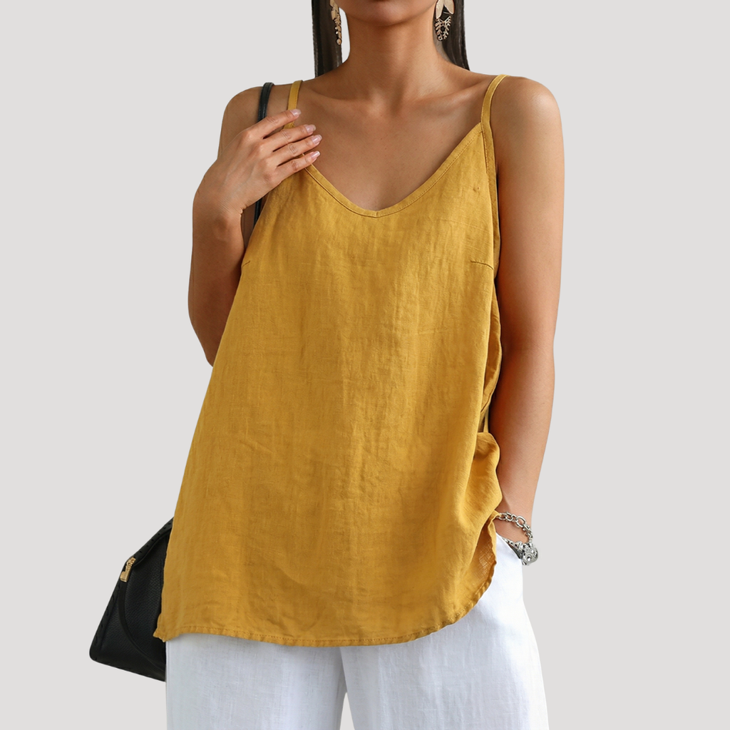 Caraco femme fluide à fines bretelles, col rond, du S au 2XL, jaune