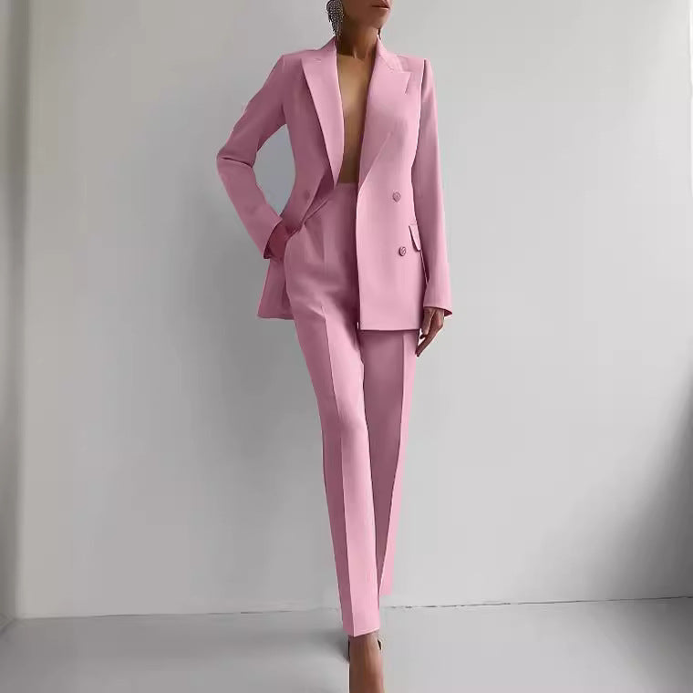 Ensemble blazer et pantalon slim femme, huit coloris, rose