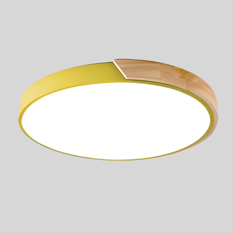 Plafonnier LED rond style scandinave, finition bois en option