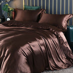Parure de lit en satin 4 pièces, treize coloris, marron