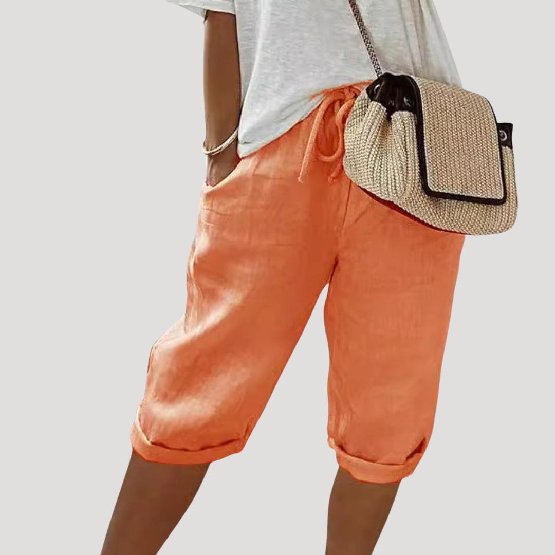 Bermuda femme taille élastique à cordon, coupe ample, orange