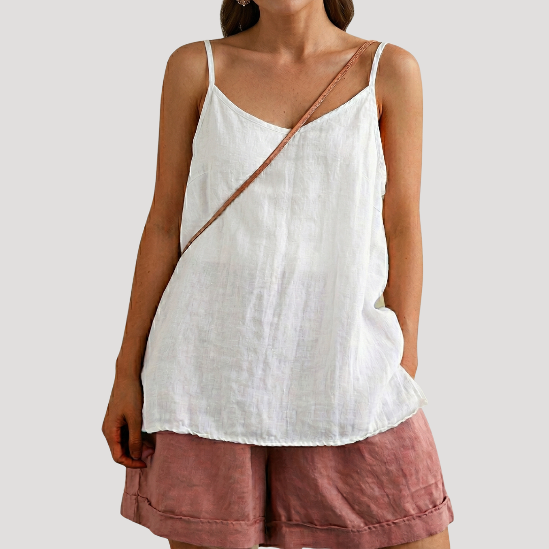 Caraco femme fluide à fines bretelles, col rond, du S au 2XL, blanc